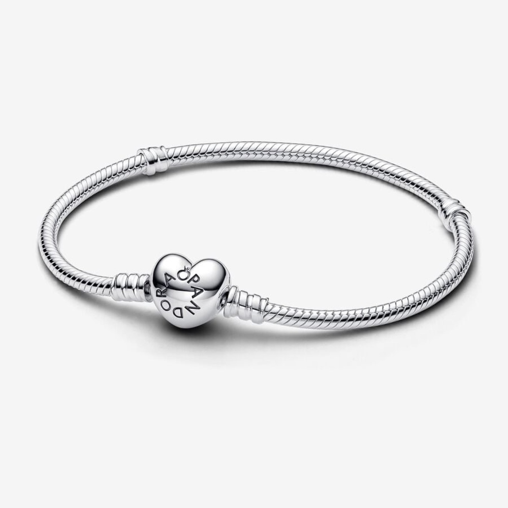 Pandora Moments Heart Clasp Snake Chain Bracelet Size 6.7